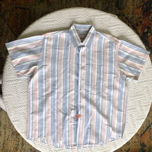 VTG 90s L.L. Bean Striped Short Sleeve Dress Shirt XL Pastel Classic Preppy USA